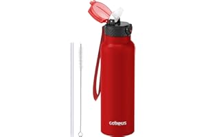 GOPPUS Borraccia in acciaio inox da 750 ml, con cannuccia, isolamento a doppia parete, con cinghia, riutilizzabile, sottovuoto, a prova di perdite, mantiene le bevande fredde, con coperchio