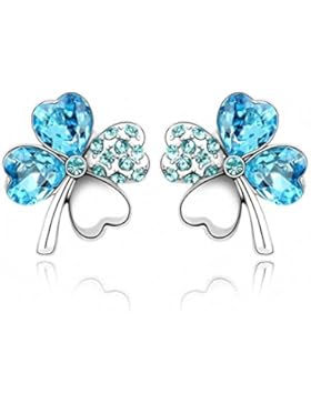 TAOTAOHAS Damen Ohrhänger mit Kristall Peridot 18K 750 Weißgold, süß vier Kleeblatt Geschenk des Mutter Tages