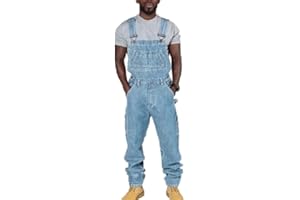 Suncolour Salopette da Uomo in Denim Salopette da Uomo Jeans Pagliaccetti con Bretelle Pantaloni Larghi da Lavoro Cargo Pagliaccetti Tute
