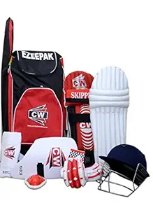CW Player Choice Cricket Full Kit Complete Cricket Kit Set for Boys 14 Years Above All Age Kit with Leather Ball Senior Size Sports Cricket Kit (Without Bat) RH Batting Kit Full Cricket Accessories