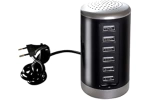 Balabaxer 6 porte stazione di ricarica USB,30W 6A nero stazione di ricarica desktop, caricabatterie USB multi porta per smartphone, tablet e altri dispositivi USB (Porta nera-6)