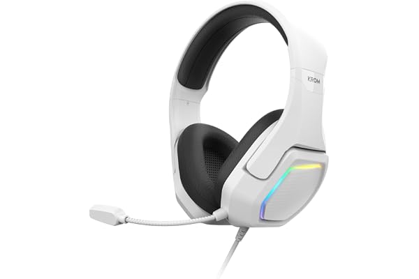 KROM KOPA 7.1 - Auriculares 50mm con Sonido 7.1 Virtual, Iluminación RGB Rainbow, Control Volumen y micrófono Integrado, Diadema Ajustable y Ligera, conexión USB, Blanco