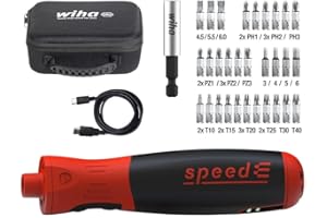 Wiha elektrischer Schraubendreher speedE PocketDrive 31-tlg. I mit Bit-Set in Box und Tasche I 1,0 Nm + 5,0 Nm I Akkuschrauber in Aufbewahrungsbox mit USB-Ladekabel (45791)