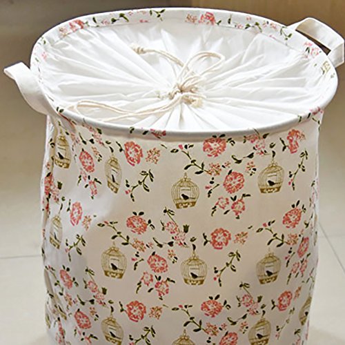 YOUJIA Klappbare Wäschekorb mit Blumenmuster, Wäschebox Wäschetonne aus Stoff Rund Wäschebehälter mit Deckel und Tragegriff Spielzeug Aufbewahrungsbox Household Aufbewahrung Pink - 4