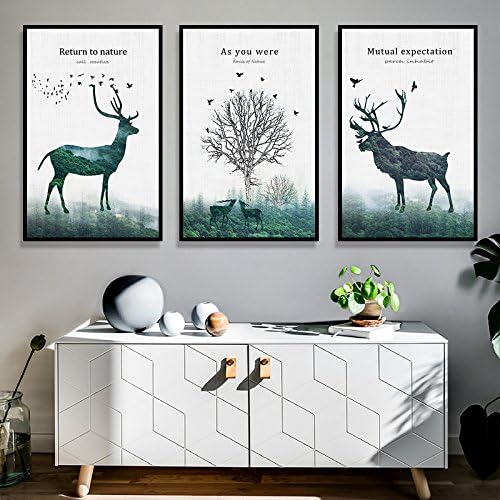 Paintsh Elk Head Nordic Style Painting Living Room Bedroom Murals Have A Picture Frame Simple Modern Wall, 70 * 100, Black Frame, [Contact Customer Service Can Be Customized Design And Size], A Set Of Three