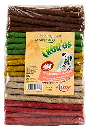 AIME Bâtonnets à mâcher pour Chien - Friandises pour Chien Bâtonnets - 100 Bâtonnets de 12cm, Hygiène Bucco-dentaire