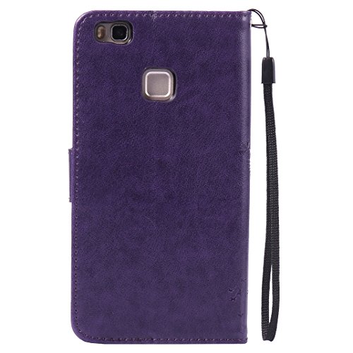 Handyhülle Huawei P9 Plus Leder, Huawei P8/P8 Lite Flipcase,Huawei P9/P9 Lite Leder Cover, Moon mood® PU Leder Tasche für Huawei P9 Plus 5.5 Zoll Schutzhülle Leder Wallet Portemonnaie Kasten-Slot Baummuster Geprägt Abdeckung BookStyle Standfunktion Flip Case Buchformat Unterstützung Magnetverschluss Kartenhalter Weichen TPU Innen Etui Cover - 3