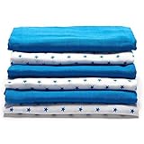 Lovjoy 100% cotton muslin squares - Pack of 6 (LITTLE STARS BLUE) 70 x 70 cm
