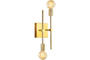 LQUNFYL Applique da Parete Interno Oro Lampada da Parete Vintage Metallo con 2 Luci Lampada da Specchio Bagno E27 Lampada a Muro Retro Industriale Moderno Interni Illuminazione per Camera Da Letto Comodino