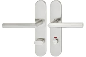 JUVA Poignee de Porte en Acier Inox | LDH 2171 | 1 Kit - Poignée porte avec vis pour toilettes | DIN Gauche | Garniture porte avec plaque longue pour portes chambre et d'intérieur | WC - Salle de Bain