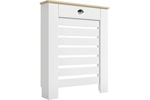 HOMCOM Osłona grzejnika, osłona grzejnika, kratka pozioma, z szufladą, do salonu, sypialni, korytarza, drewniana, 78 x 19 x 95,5 cm, biała