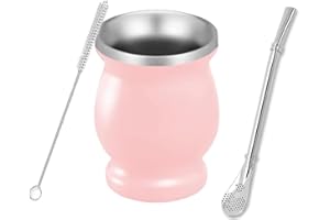 Yitobici Taza mate, juego de tazas de té mate, con pajita y cepillo de limpieza, diseño con aislamiento de doble pared, para té mate (rosa).