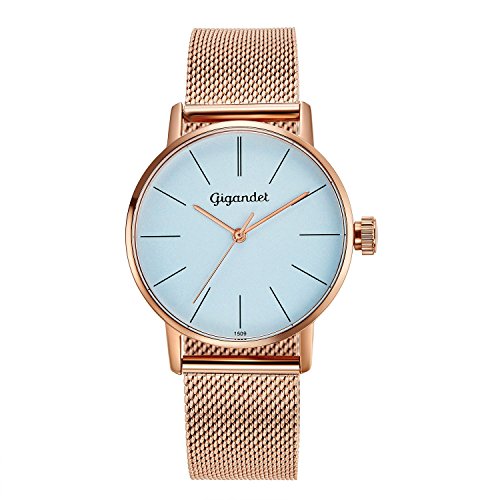 Gigandet Damen-Armbanduhr Quarzwerk Analog mit Milanaise Edelstahlarmband G43-020