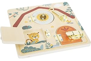 small foot Planche de motricité Serrure et verrou « Safari », en bois, dès 3 ans, 12460