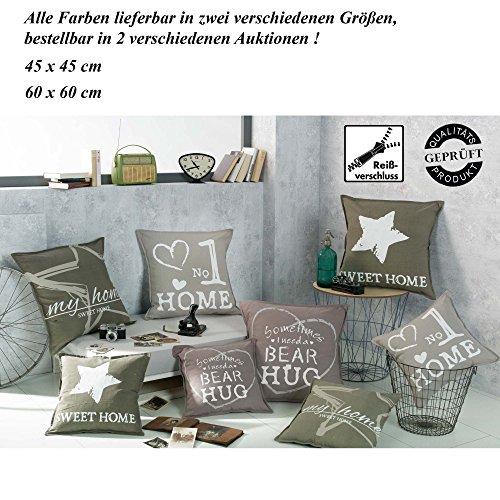 Canvas-Kissen mit RV und herausnehmbarer Füllung / Leinen / 45×45 cm / Deko-/Zierkissen / Sofakissen / olive-grün / sweet home - 3