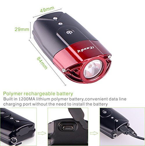Front Bike Rechargeable Radfahren Scheinwerfer Von iCoudy Super Bright 500 Lumen 3W R3 führte Fahrrad Licht wasserdicht Fahrrad Scheinwerfer für Radfahren (rot) - 4