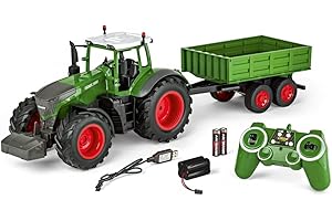 CARSON Fendt 500907314 1:16 RC Tractor with Trailer 100% RTR, Construction Vehicle with Functions Light and Sound, Includes Batteries and Remote Control, Green