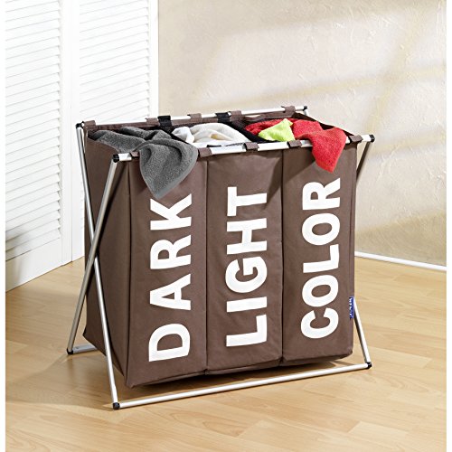 Wenko 3440013100 Wäschesammler Trio Braun – Wäschekorb, 130, Kunststoff – Polyester, 63 x 57 x 38 cm, Braun - 2