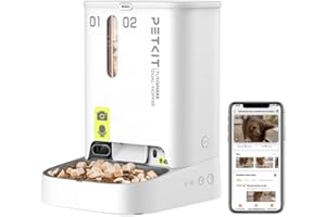 PETKIT Distributeur Automatique de Croquettes pour Chat avec Caméra HD 1080P, Vision Nocturne Intelligente, Wi-FI 2.4G, Double Trémie 5L, Contrôle Via App, Bol INOX, Jusqu'à 10 Repas/Jour