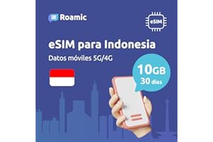 Roamic eSIM Indonesia para Viajeros - eSIM para Indonesia - Datos Móviles en 5G/4G y Conexión de Alta Velocidad (10GB - 30 Días)
