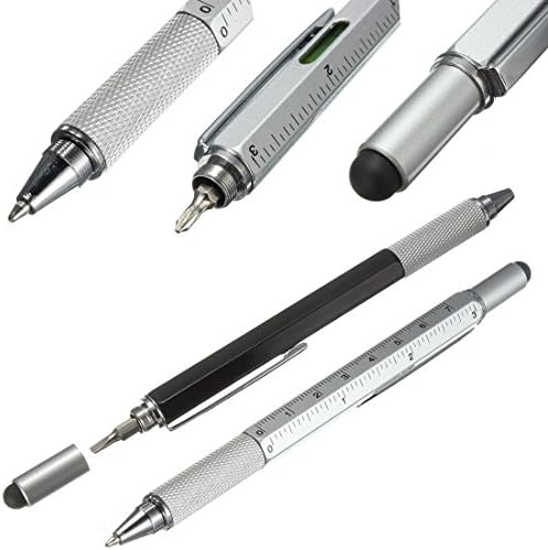 Super 6 in 1 Tech Tool Pen with Ruler, Ballpoint Pen, Levelgauge, Stylus and 2 Screw Driver, Multifunction Tools for smartmobiles and tablets (Black)