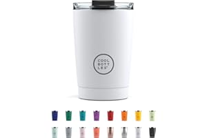 Cool Bottles - Tumbler - Bicchiere Termico in Acciaio Inossidabile - 330 ml - Mono White - Tazza da Caffè - Coperchio Ermetico - Bevande Fredde 10 ore e Calde 5 ore - Finitura Antimacchia
