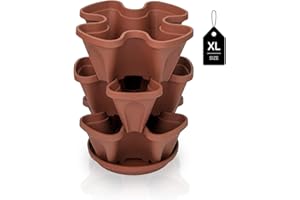 minify Blumentopf Säulentopf stapelbar im 3er oder 6er Set inklusive farblich passendem Untersetzer in 3 schönen Farben (3, Terracotta (XL))