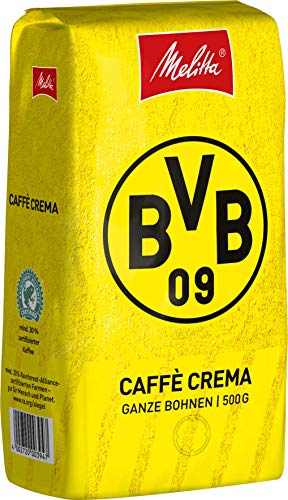 Melitta BVB Kaffee, Ganze Kaffeebohnen, vollmundig und ausgewogen mit kräftiger Crema, Stärke 3, BVB Caffè Crema, 500g