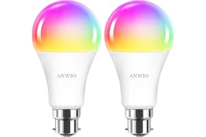ANWIO 12W Ampoule LED WiFi Intelligente B22 A70 Dimmable et multicolore, 1521Lm, Tuya App Et Smart Life, RGB Ampoule, Pas de Hub requis, Lot de 2