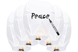 ISAGAX 5 Packs Chinese Lantern White, Floating Sky Lanterns, Biodegradable Memorial Fire Resistant Paper Wishing Lanterns to Release in Sky for Parties and Festivals, Flying Fire Lanterns