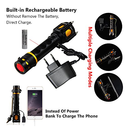 TEFOMATE Hohe Energie Cree XML T6 1200 Lumen Aluminium Taktisch LED Wiederaufladbare Taschenlampen, Inklusive 1 x 18650 Batterie und ladegerät - 4