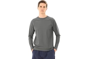 TIZAX Tee Shirt Anti-UV Homme à Manche Longue Rashguard UPF 50+ Maillot de Bain Hauts T-Shirt de Sport Séchage Rapide
