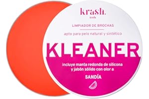 KRASH TOOLS KRASH KOSMETICS - Limpiador de brochas de maquillaje - Jabón Sólido Limpia Pinceles Pelo Natural y Sintético - Manta de Silicona en la tapa - Olor a Sandía - Ideal para Viaje - Vegano