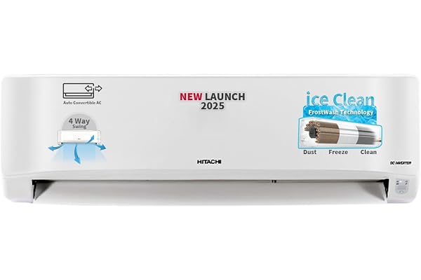Hitachi 2 Ton Class 3 Star Xpandable+ Inverter Split AC (100% Copper, 4-Way Swing, ice Clean, Dust Filter, 3400SXL RAS.D322PCBIBS, White)