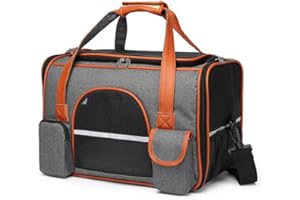 SITAYAKUMA Transportín Perro Gato, 45x28x25 cm Bolsa Transpirable de Viaje para Mascotas Maletines Portador con Colchón, Correa de Hombro y Tira Reflectante