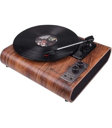 Platine Vinyle Bluetooth 5.4 VIFLYKOO - Tourne-disque Avec Haut-parleurs Intégrés, 3 Vitesses (33/45/78 Tours) - Design Bois Rétro