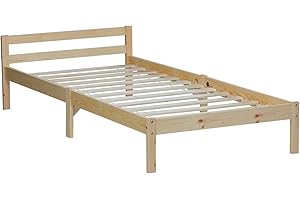 ‎HOMESTYLE4U Homestyle4u 888, Bett Holzbett 90x200 mit Lattenrost Kiefer Massiv Bettgestell Einzelbett Holz Natur Massivholzbett