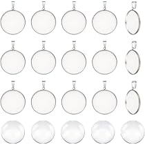 UNICRAFTALE 30 Pendentifs Cabochon Rond 25 Mm Acier 304 + 30 Verres Dômes – Kit DIY Bijoux