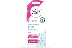 Veet Pure Strisce Depilatorie Viso Ipoallergeniche, Ceretta Baffetti e Viso, Dermatologicamente Testate, 16 Strisce (8x2 Strisce)