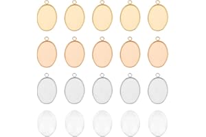 UNICRAFTALE 30 Set 3 Colori 304 Ciondolo Cabochon Ovale Vuoti in Acciaio inossidabile con Cabochon in Vetro Da 18x13mm Impostazioni Vassoi Ipoallergenici Ciondoli di Base per La Creazione di Gioielli