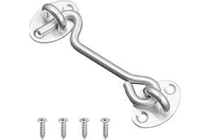 3 Inch Hook Eye Latch Door Lock, VEGCOO Silver Cabin Hooks Stainless Steel Heavy Duty Gate Latch with Screws for Cabinet Closet Door Window Garage Gate