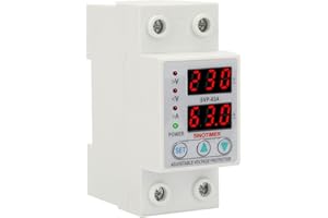 WALFRONT Voltage Current Protector Over/Under Voltage Protector AC230V 63A Double LED Display Single Phase DIN Rail Installation