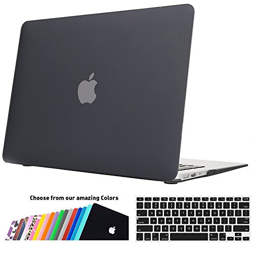 MacBook Air 11 Hülle Schale, iNeseon Ultra Slim Gummierte Hartschale Tasche Cover Shell, US schwarz und EU Transparent Tastatur Abdeckung Schutzhülle für Apple MacBook Air 11.6 Zoll [Modell:A1370 und A1465] (Schwarz)