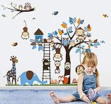 Colorfulworld® XXXL! Dschungel-Zoo: Affe Giraffe Elefant & Eule Wandtattoo Wandaufkleber Wandsticker Kinderzimmer Geschenk Gr.60*90cm x2pcs