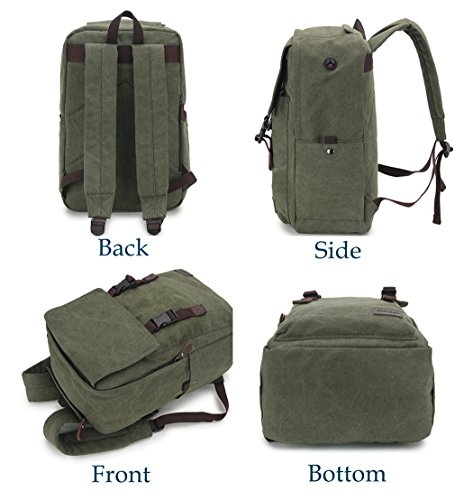 Rucksack m  nner Canvas Rucksack Vintage Wasserabweisend notebook rucksack Retro Backpack mit viel Stauraum 15 6 Zoll Laptop Tasche Armeegr  n RAVUO