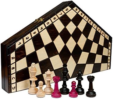 3 PLAYER CHESS SET - Medium 32cm / 13in (White, Black, Red) Handcrafted Wooden Chess Set