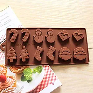 UG LAND INDIA Silicone Baking Jelly Molds with Shapes of Star, Gift Box, Christmas Tree, Santa Head, Candy Cane Xmas Tree Silicone Cake Decorating Mould Candy Cookies Chocolate Baking Mold