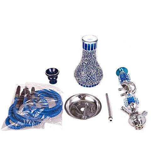 DXP Wasserpfeife Shisha Mosaik Hookah mit 2 Schläuchen ca.55cm inkl. Kohlezange, Tonkopf Zubehör JYH04 Blau - 3