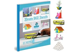 3D Pen Mat Paper Stencils - Flower Pot, Pen Holder, School Bus, Bird House, Bicycle Templates Compatible with 3Dmate Base 3D Pen Mat