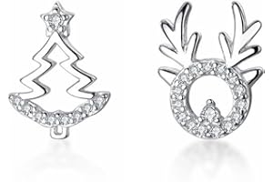 Loutade Srebrne kolczyki damskie na Boże Narodzenie, srebro wysokiej próby 925, płatek śniegu i łoś, cyrkonie, 925, słodkie, srebrne kolczyki na sztyfcie, 9 mm, słodkie, srebrne kolczyki na sztyfcie